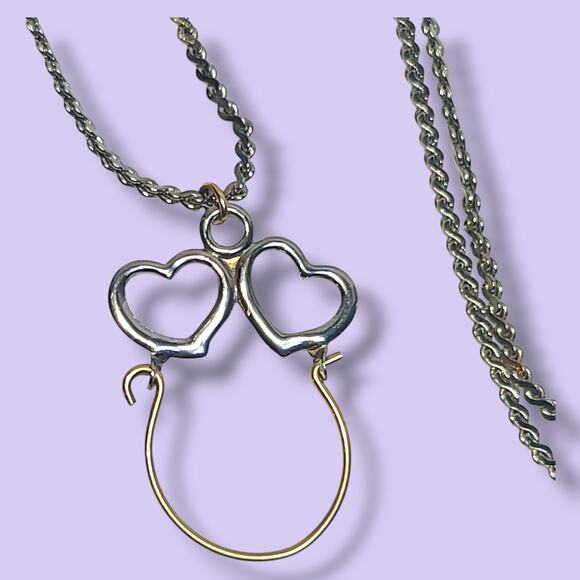 Vintage Charm Holder Pendant Necklace Two-tone Gold/Silver 24" - Picture 1 of 6